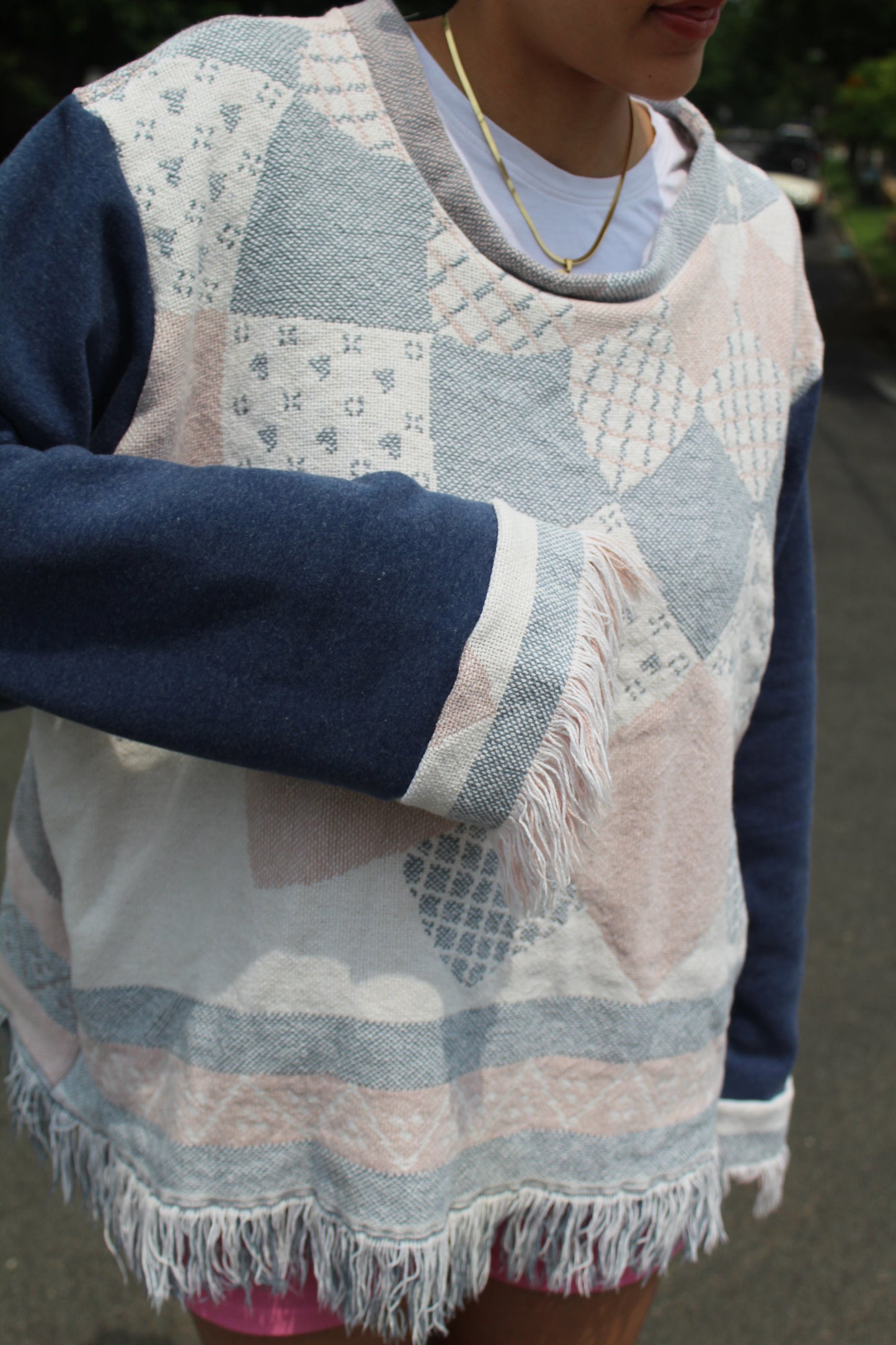 002 REWORKED WOVEN BLANKET SWEATER