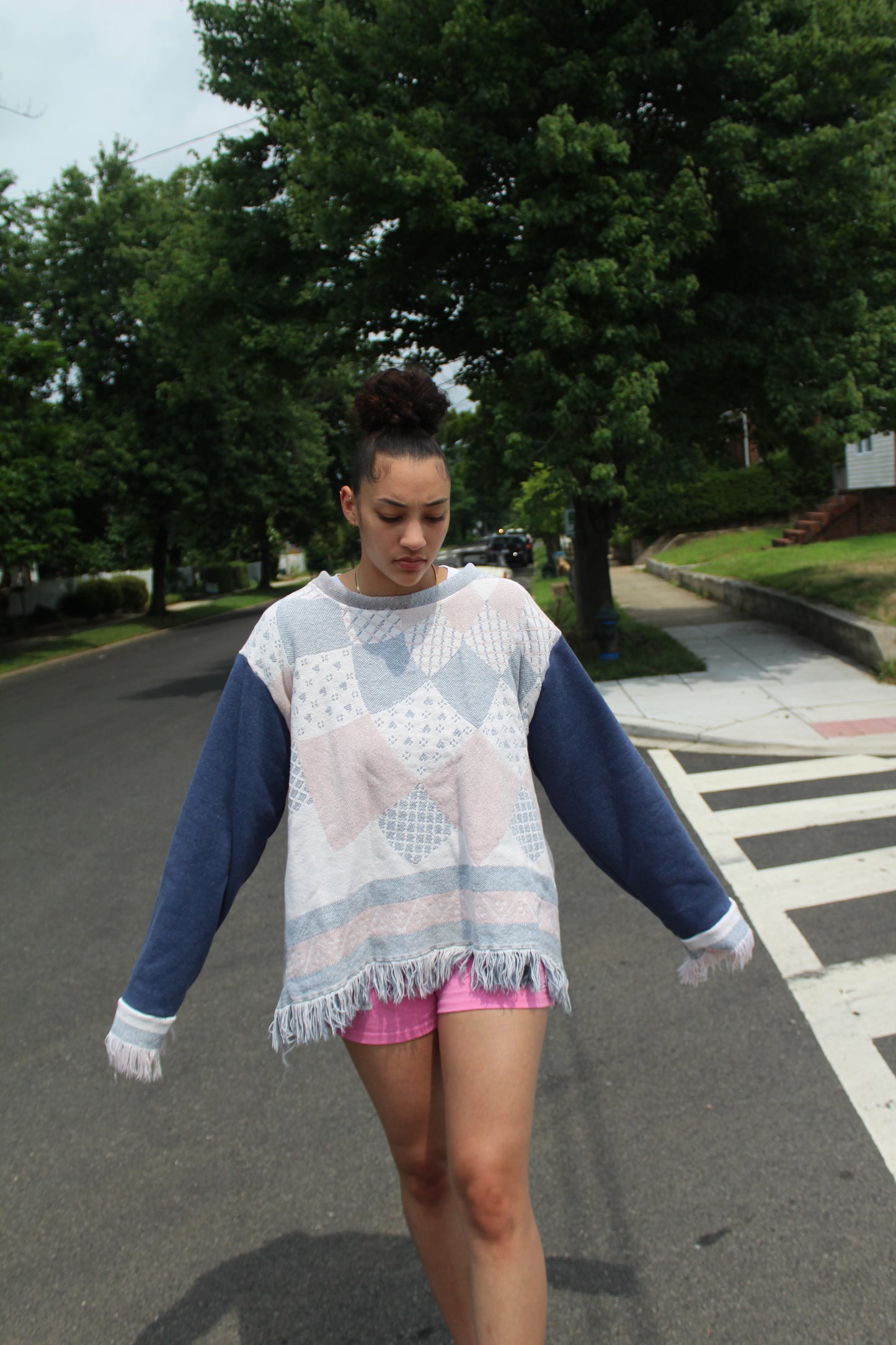 002 REWORKED WOVEN BLANKET SWEATER
