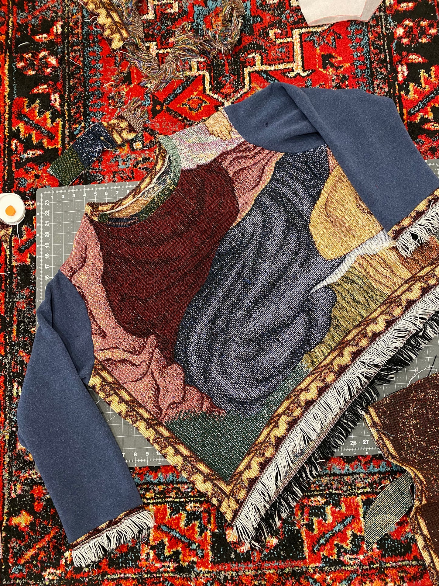001 REWORKED WOVEN BLANKET SWEATER