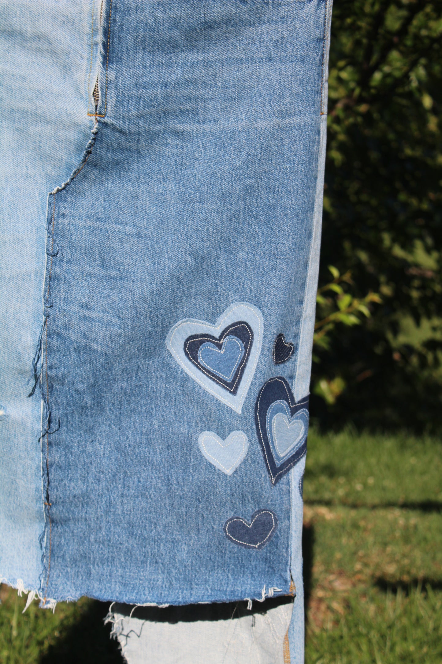 001 REWORKED DENIM HEARTS MIDI SKIRT - W34